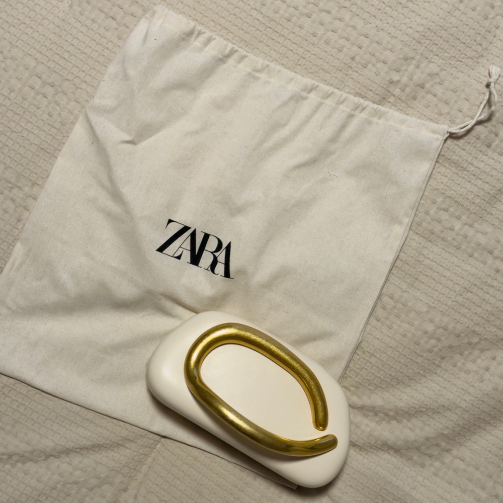 Zara Cream Clutch Evening Purse with Gold Accent